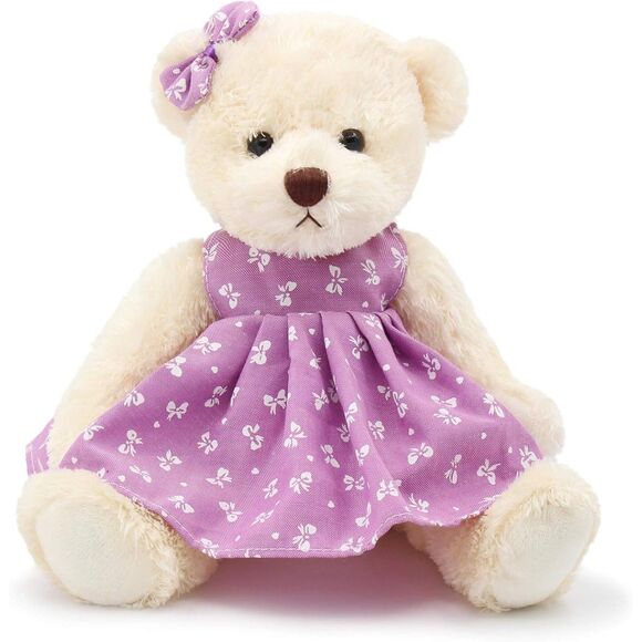 10"Oitscute Dot Purple Small Teddy Bear with Cloth Stuffed Animal Soft Plush Toy - Picture 1 of 4
